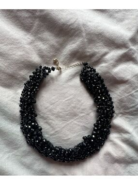 Black Beaded Statement Necklace - Elegant Choker Necklace Chunky Crystal Collar